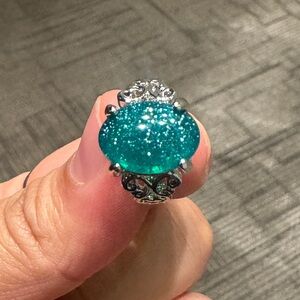 Size 6 Silver and Teal Women's Ring